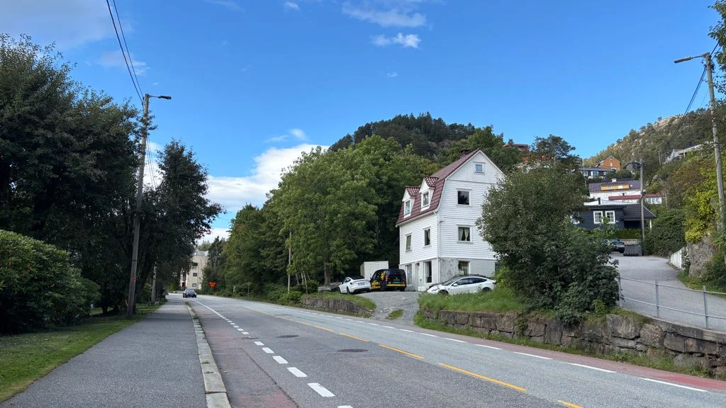 Stille norsk boliggate i skumringen